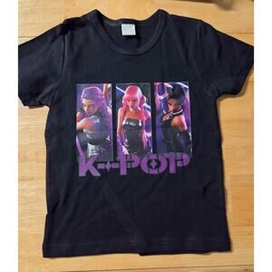 KPop Demon Hunters Girls Graphic T Youth Small 120 NWOT Black Purple 100% Cotton